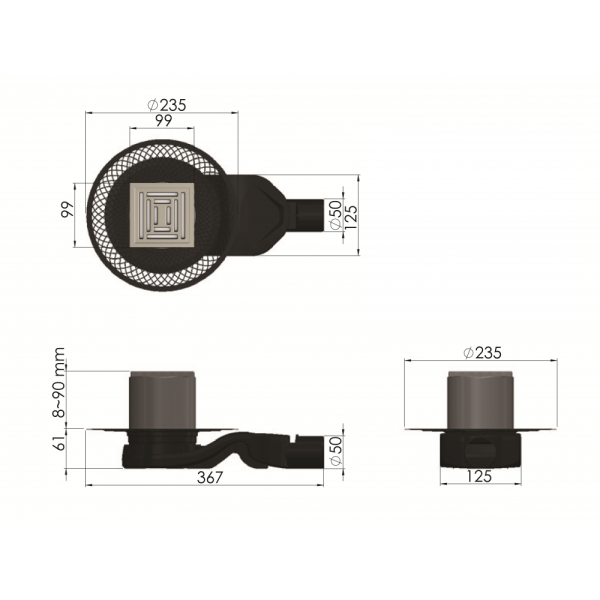 Душевой трап (10х10) Berges Wasserhaus PLATZ Uno 090169 хром матовый